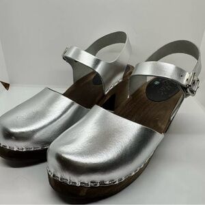 Women's Sz 41 Lotta from Stockholm Swedish Clogs HighWood Silver Metallic